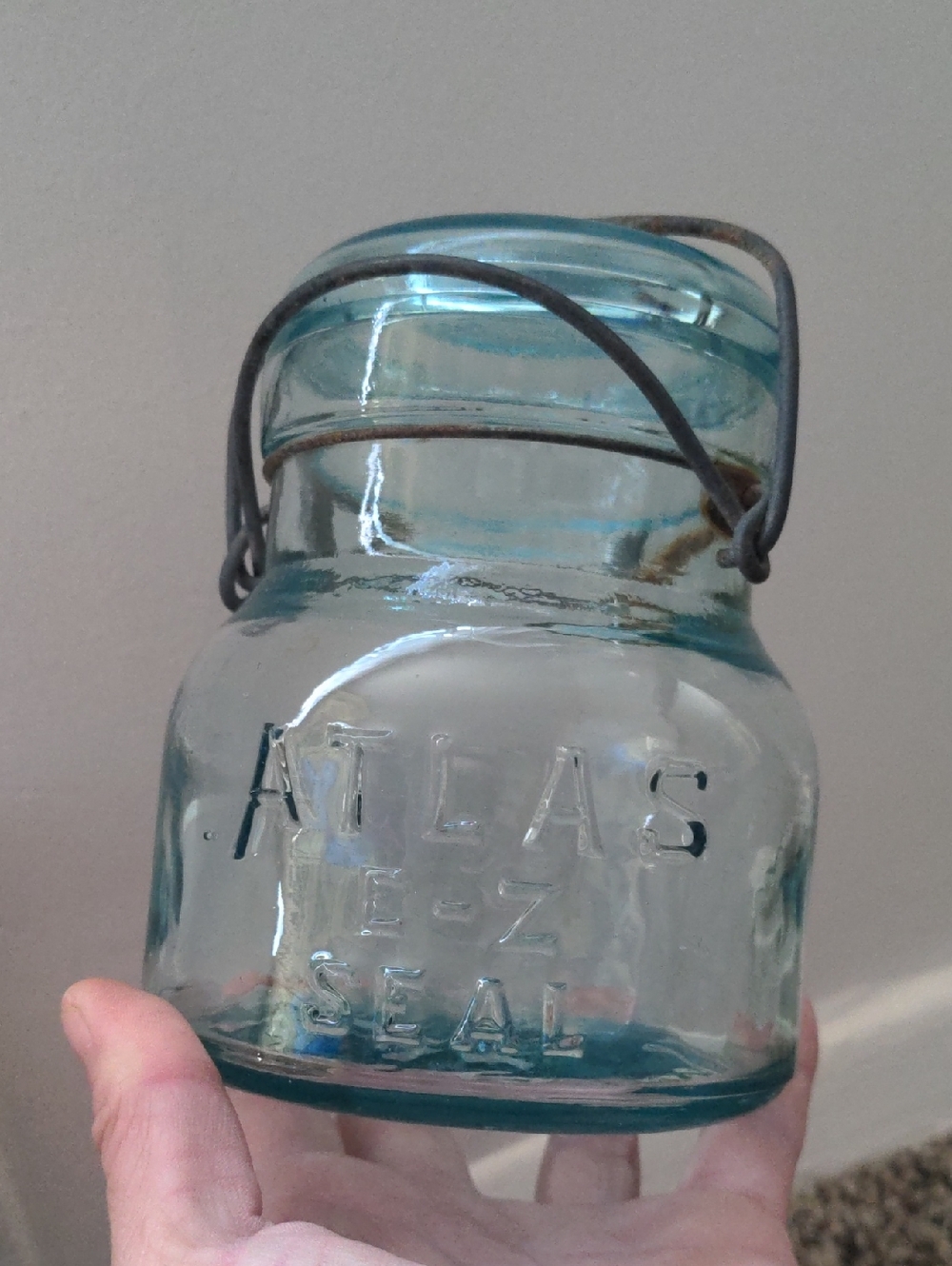 Vintage Atlas E-Z Seal BLUE Canning Jar With Wire Bail And Glass Lid Gardening
